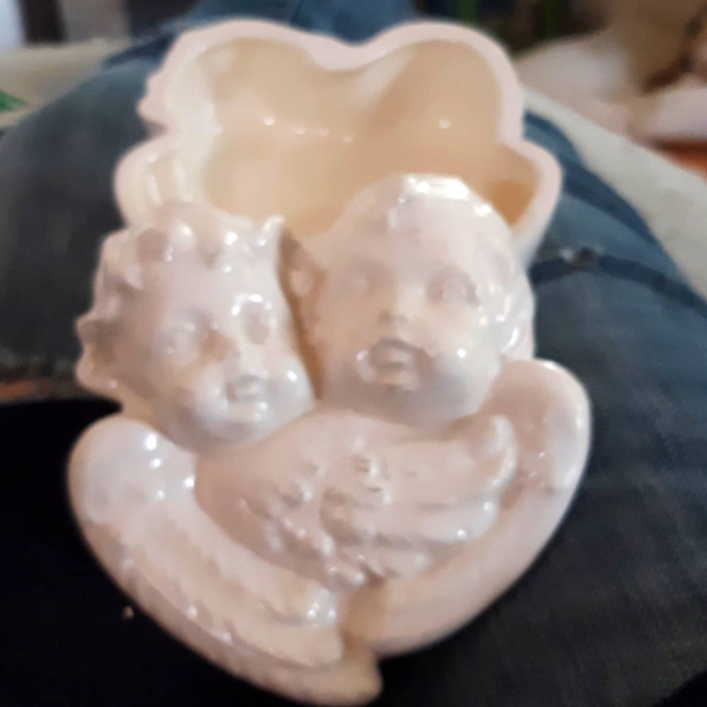 Cherub Angel Ceramic Porcelain Trinket jewelry Box container